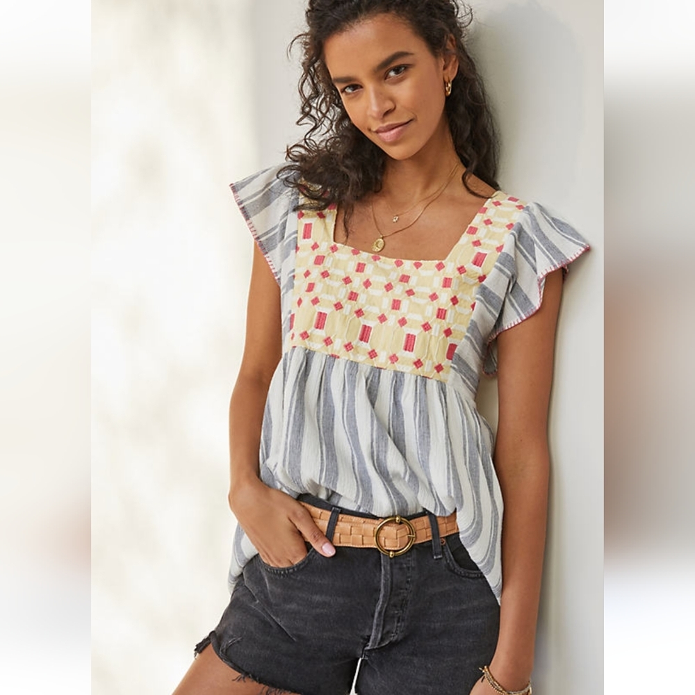 NWT Anthropologie Forever That Girl Basel Embroidered Tunic Blouse Size 6